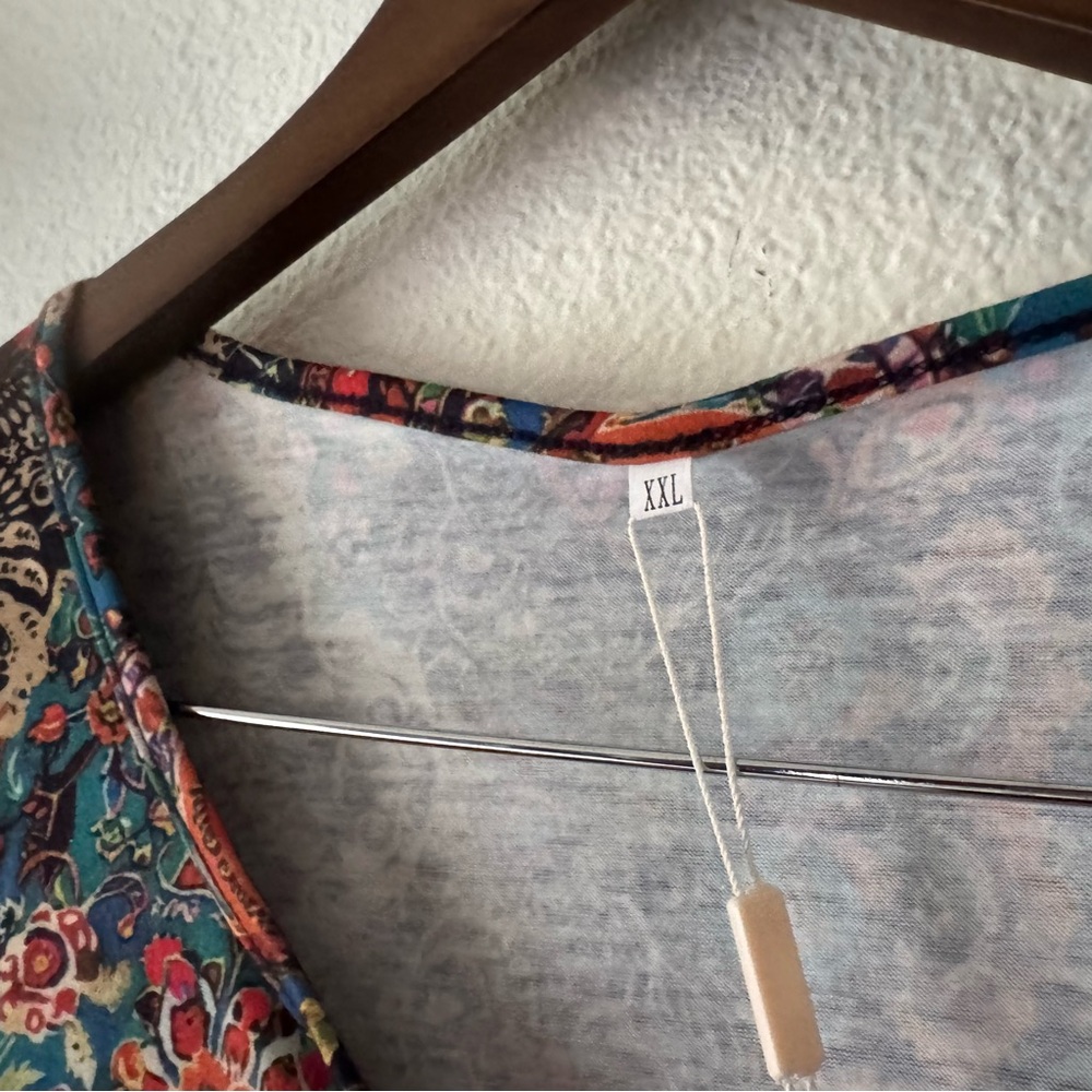 Bohemian Paisley Floral Print Henley Tunic Blouse Plus Size XXL NWT - Picture 6 of 14